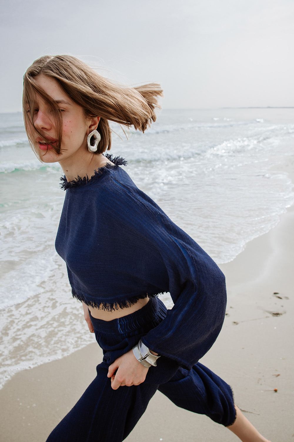 Keten Navy Crop Bluz