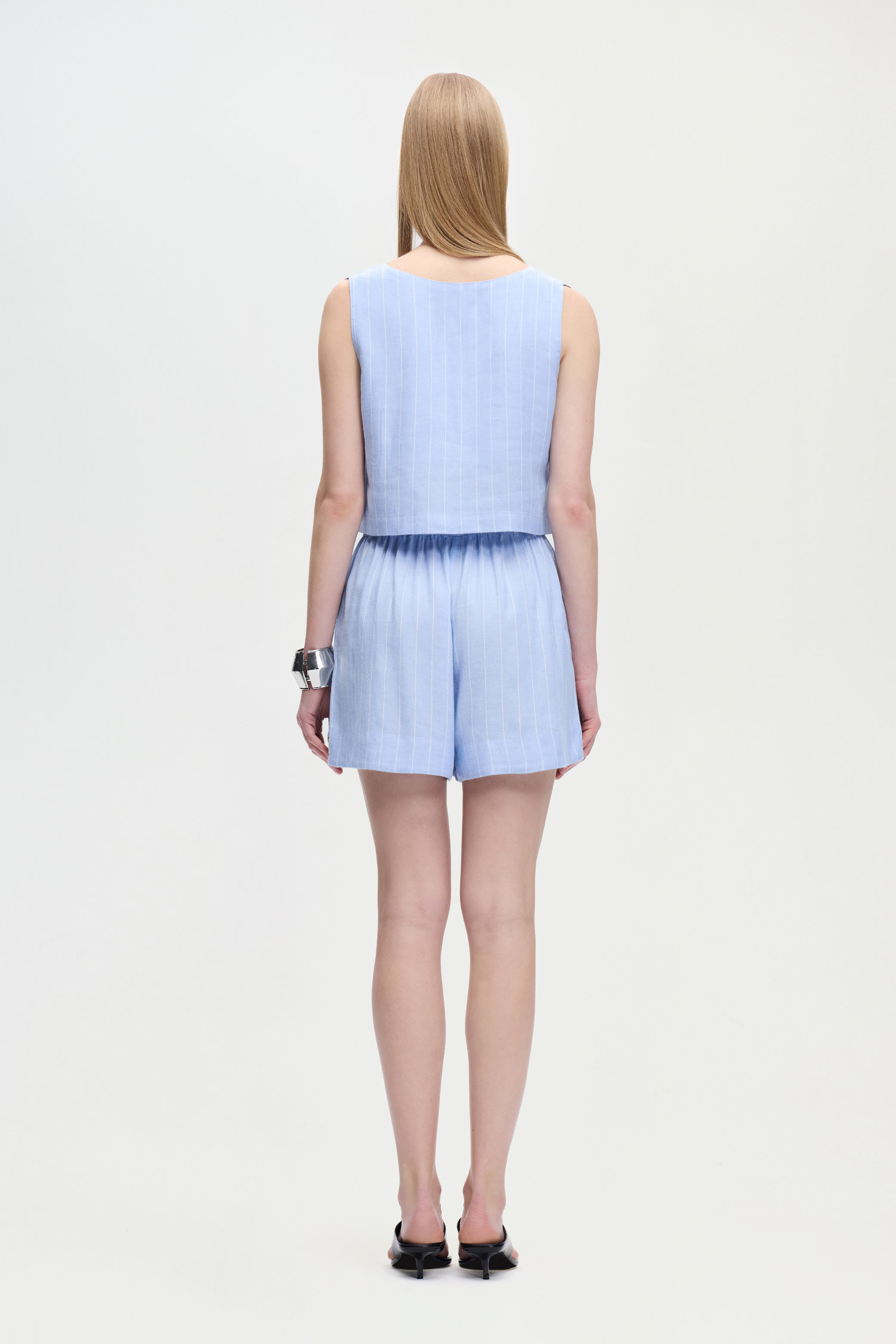 Keten Karışımlı Çizgili Bluz