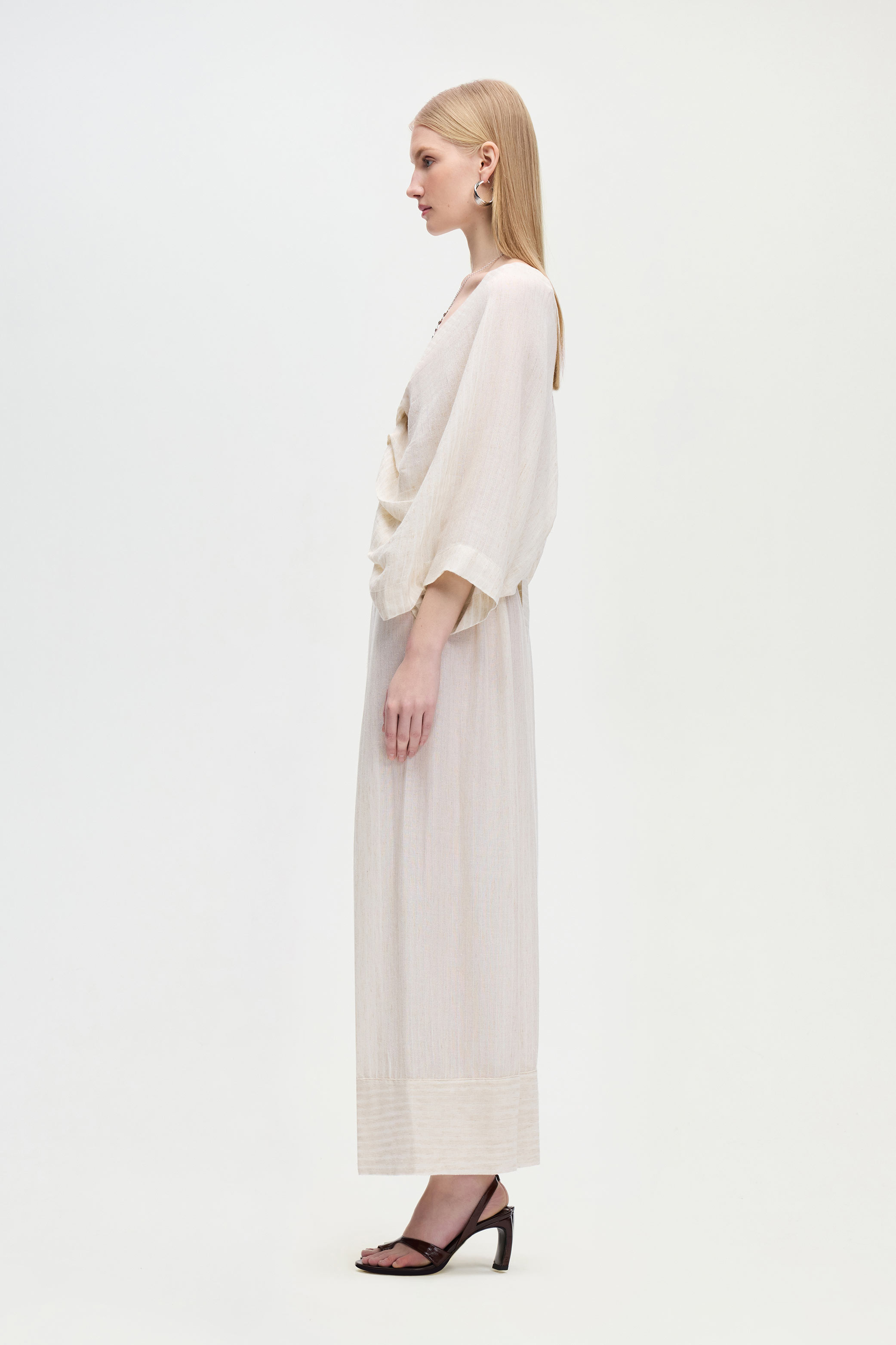 Natural Pleated Palazzo Pants