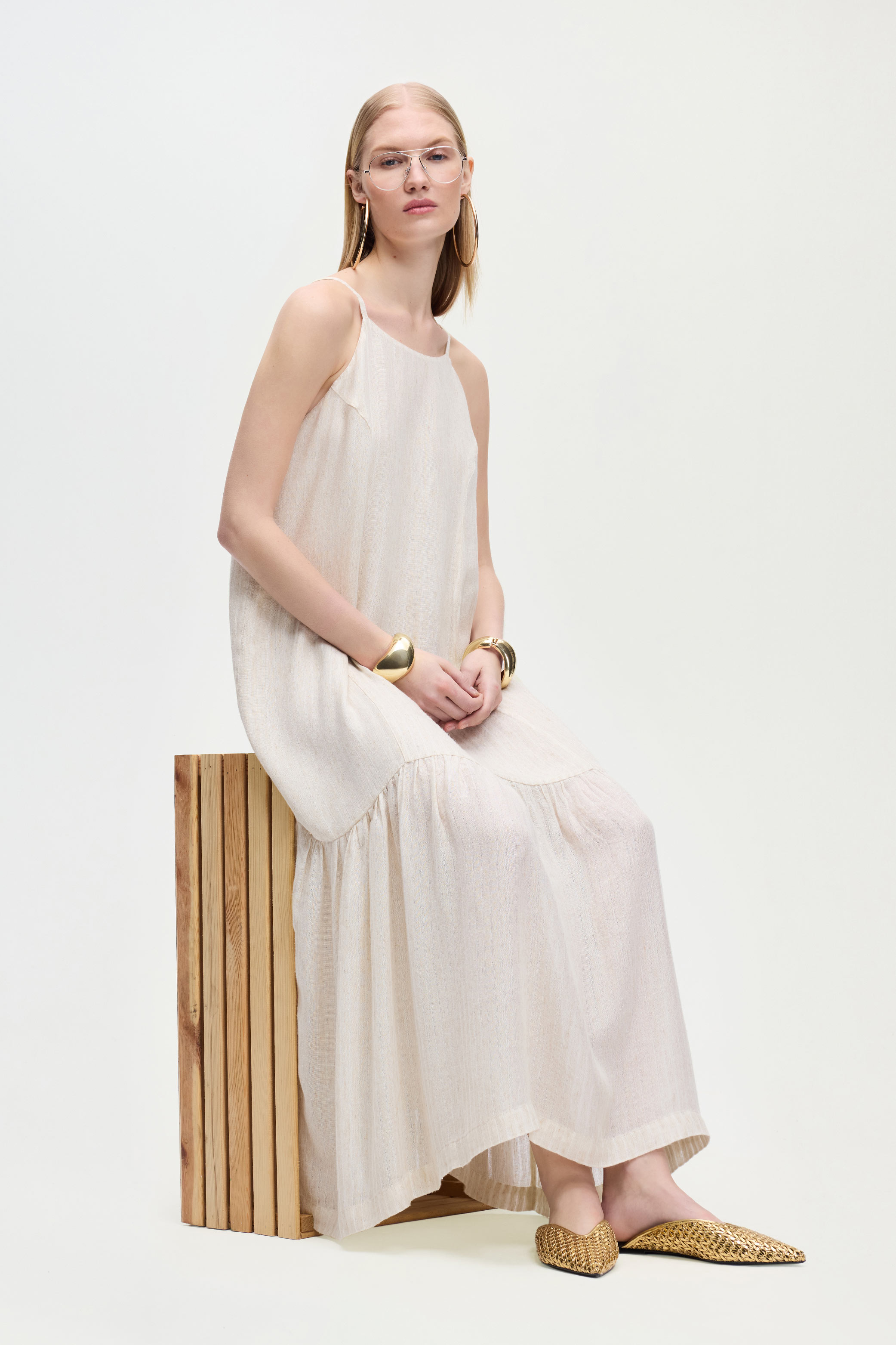 Natürel İp Askılı Elbise