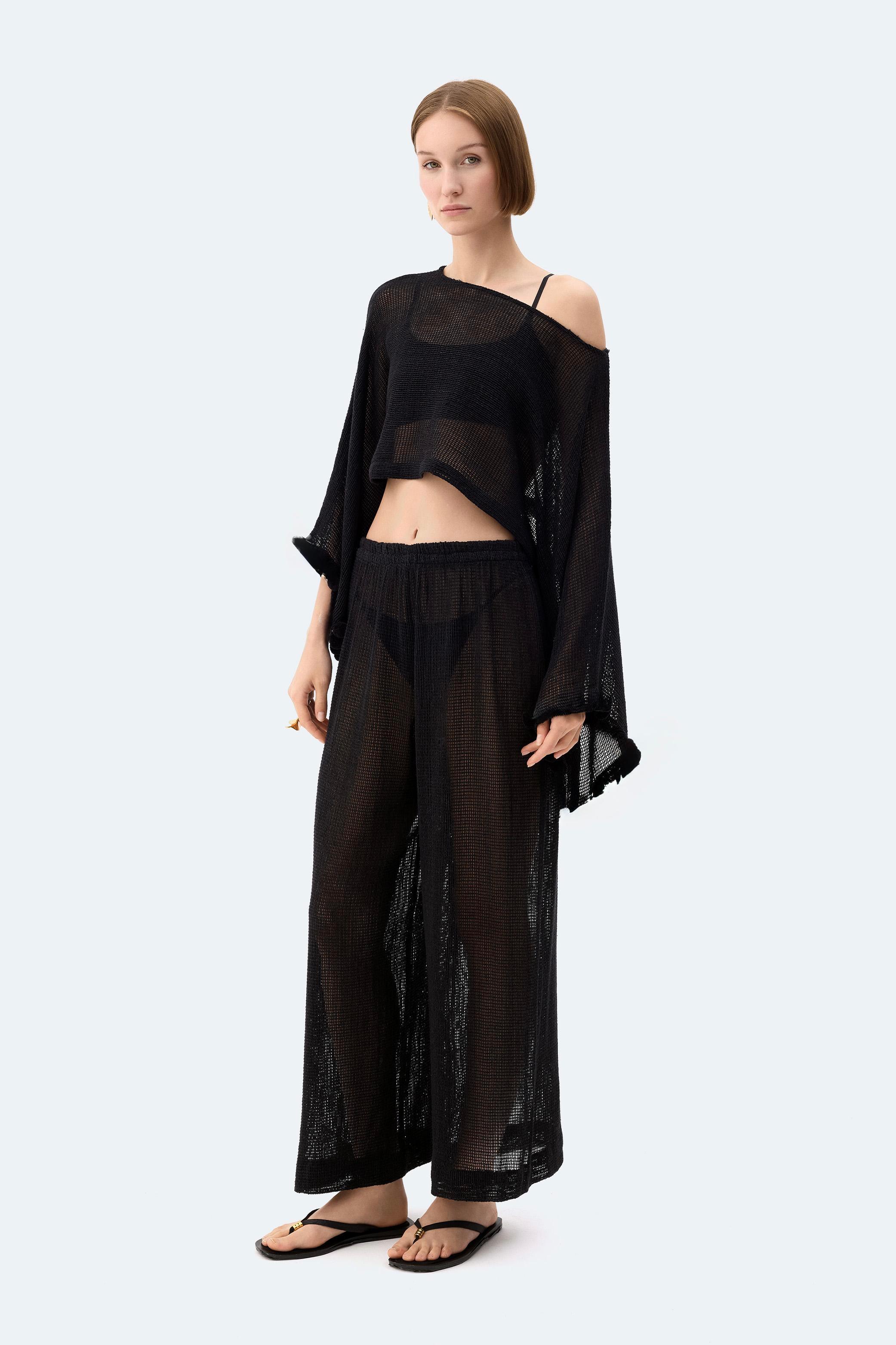 Black Crochet Blouse Without Pompoms