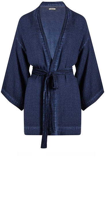 Linen Navy Short Kimono
